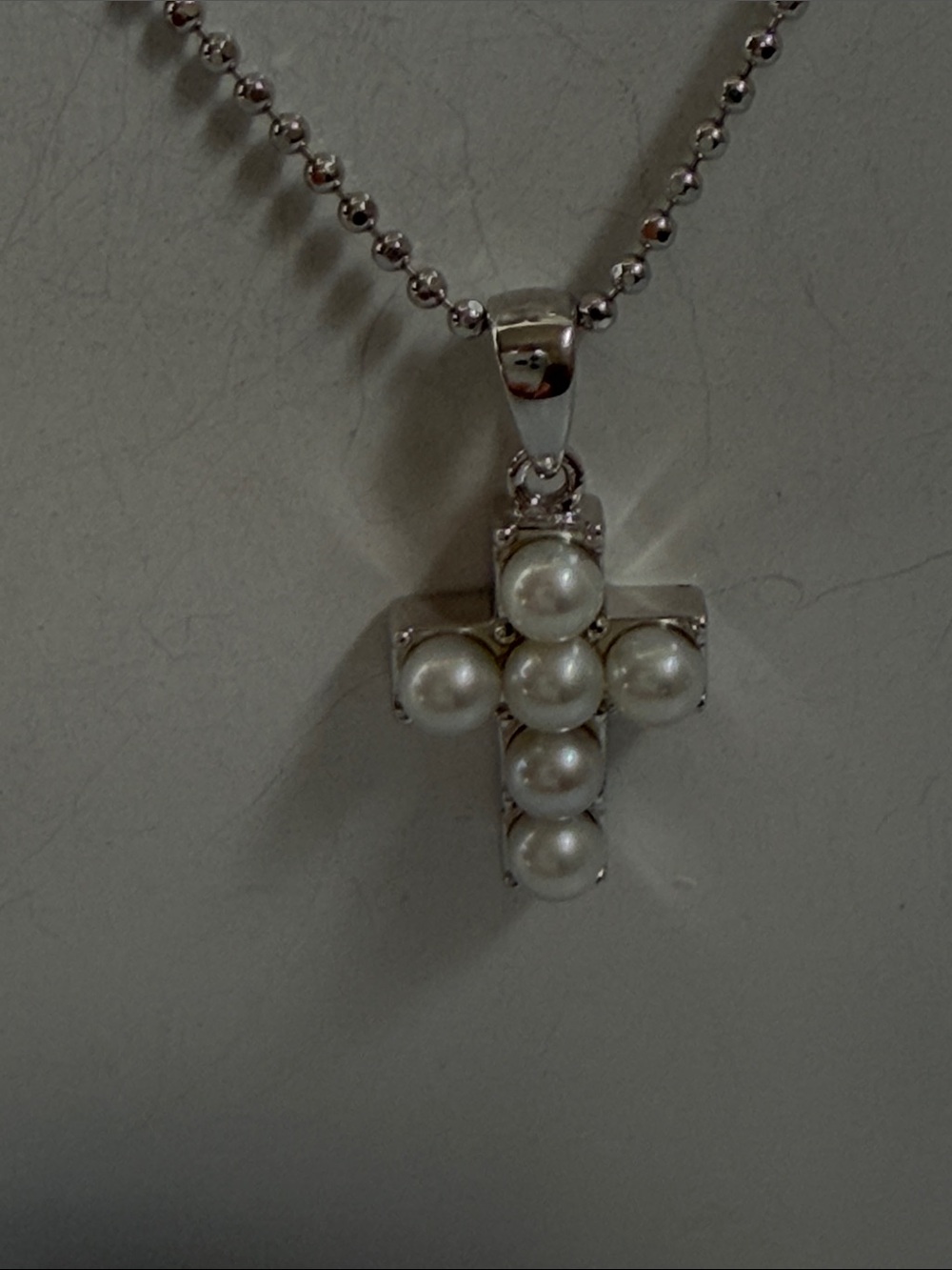 925 Sterling Silver Pearl Cross Pendant Necklace